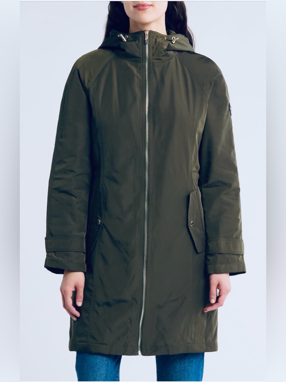Michael Kors Olive Green Hooded Trench Coat